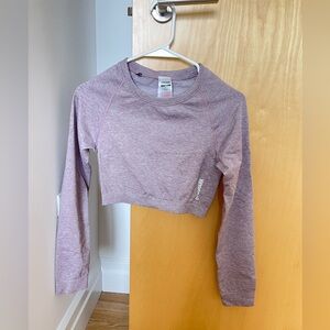 Gymshark Heathered Mauve Long Sleeve Cropped Workout Top | Size Medium